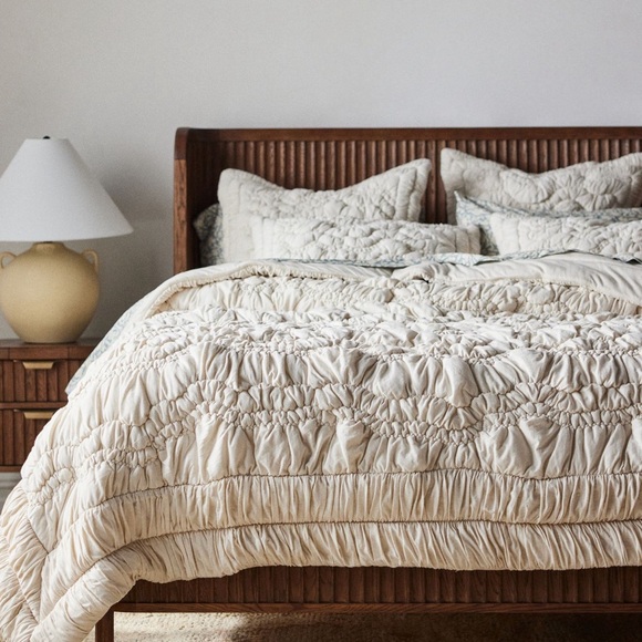 Anthropologie Brooke Heathered Cream Jersey Cotton Quilt